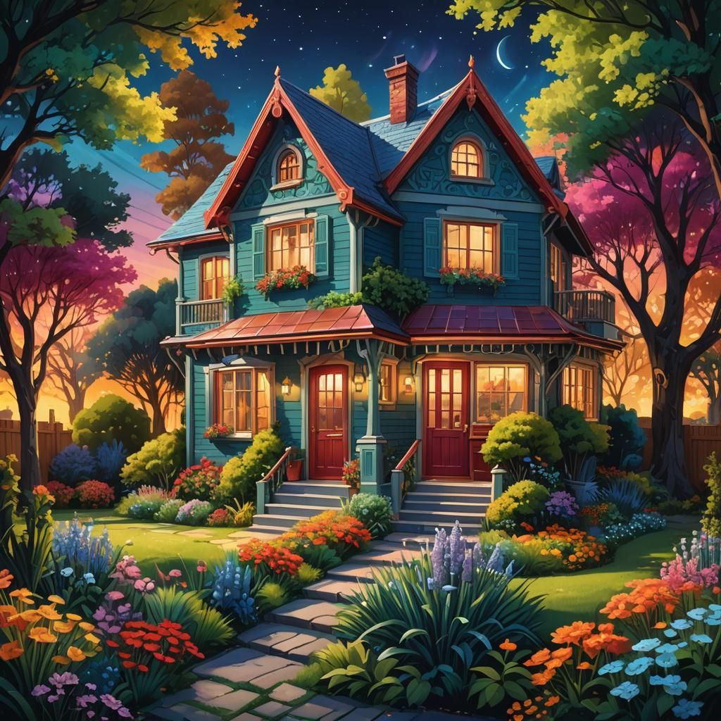 Charming Modern House and Garden Scene