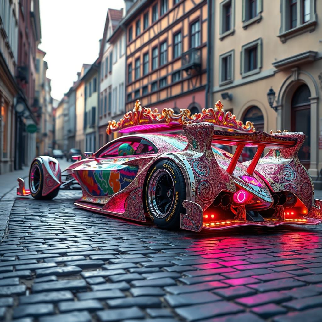 Surreal Futuristic Limousine Car in Whimsical Candyland Styl...