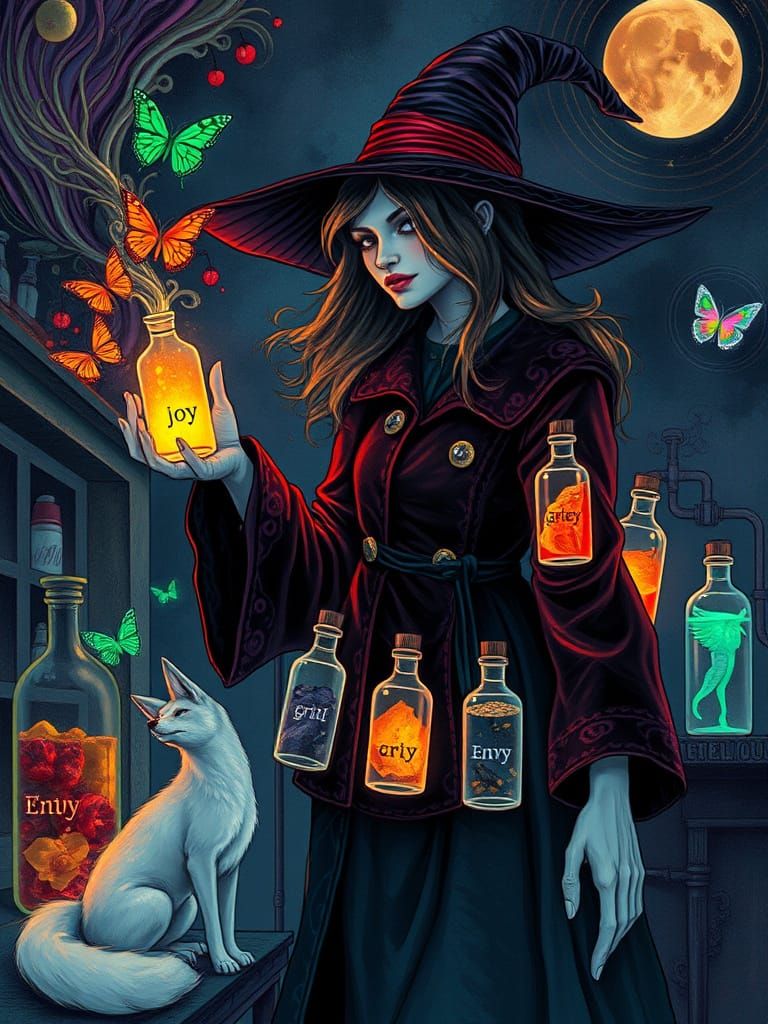 Witch Distilling Emotions in Psychedelic Lab