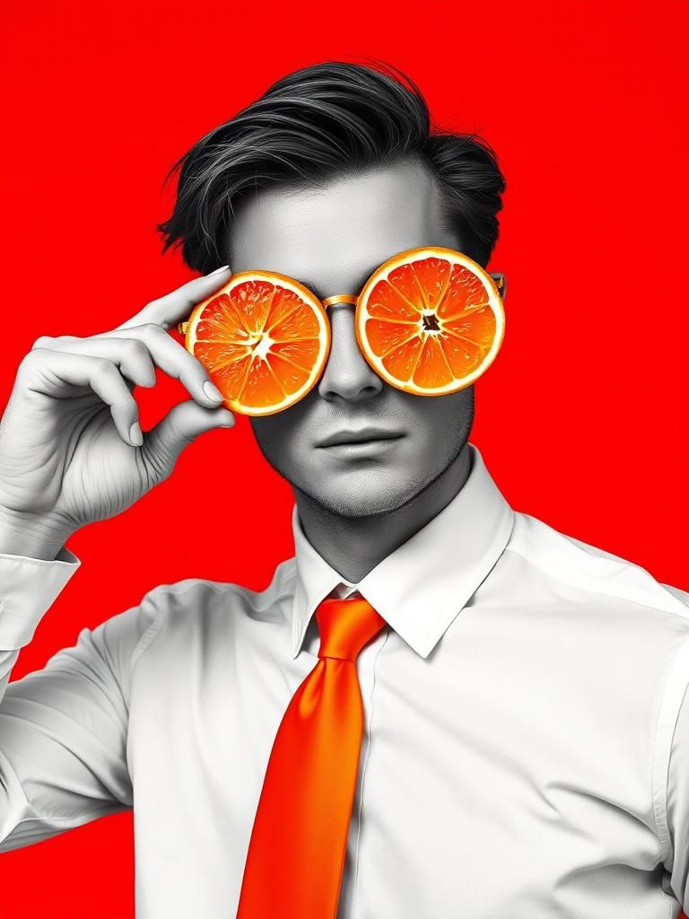 Man with Orange Slice Sunglasses in Pop Art Style