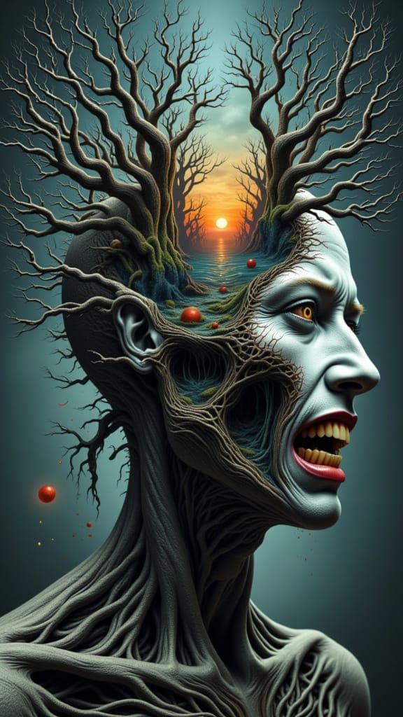 Fractal Faces Melting Together in Dreamscape