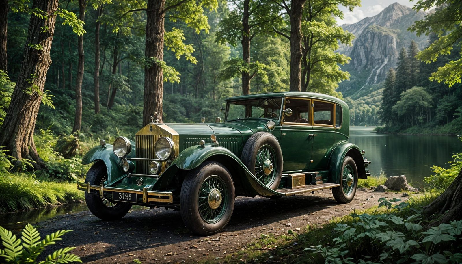 Green 1924 Rolls Royce in Fantastical Woodland Scene