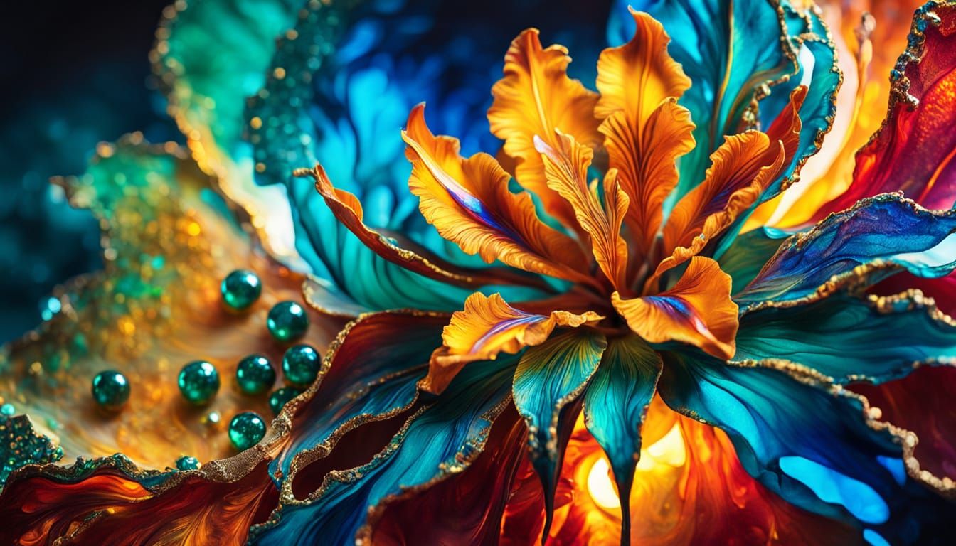 Iridescent Alien Portrait in Alcohol Ink Style