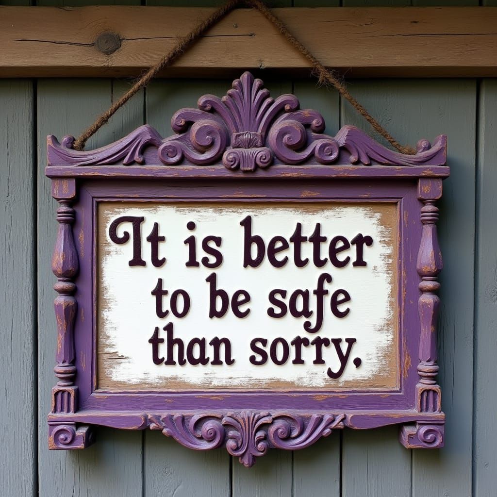 Distressed Folk Art Sign in Purple and White