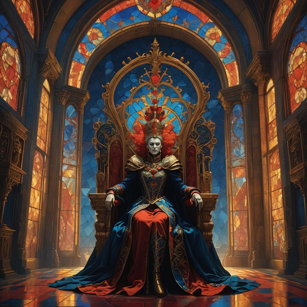 Queen of Hearts in Surreal Throne Room
