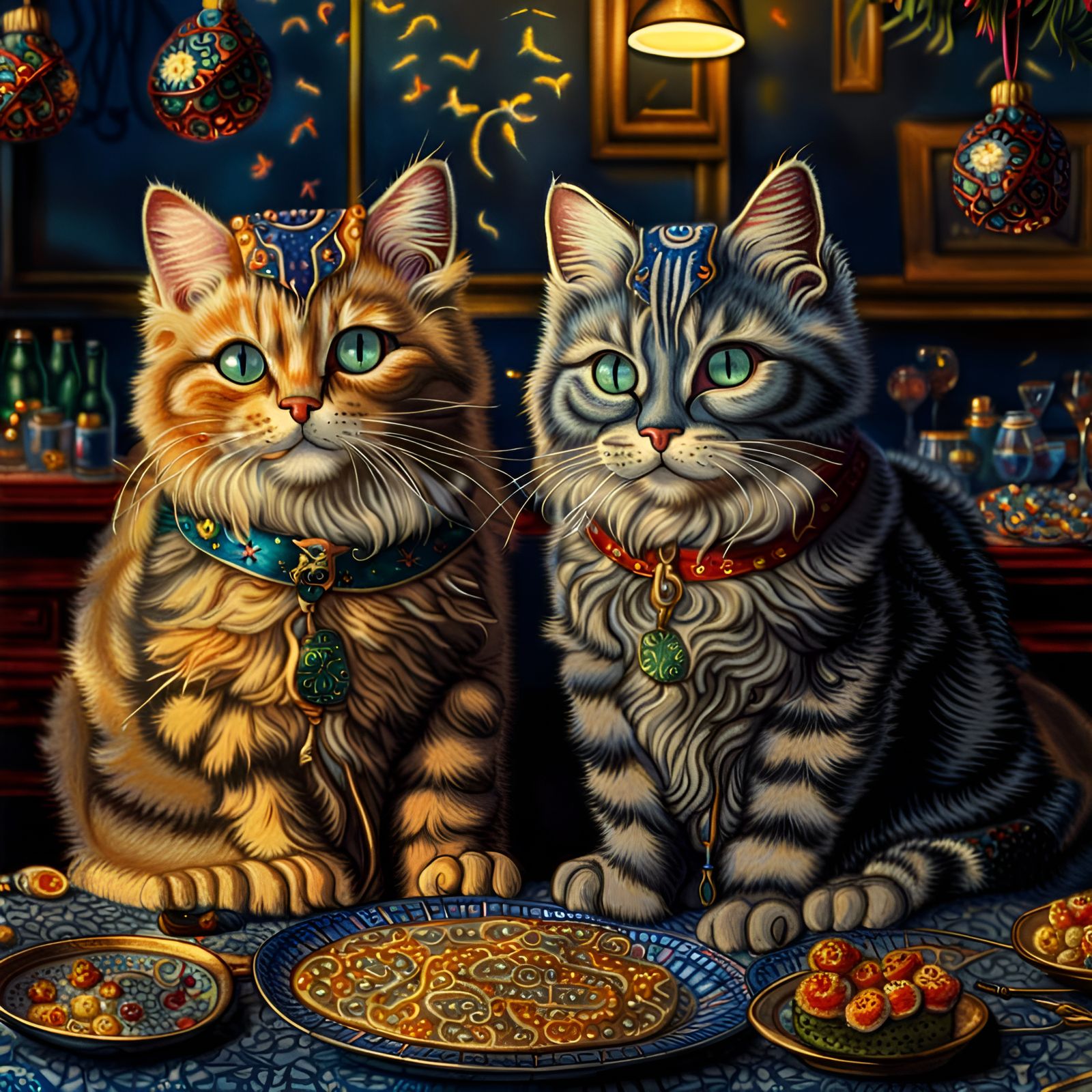 Cats Celebrate New Year's Eve in Vintage Style