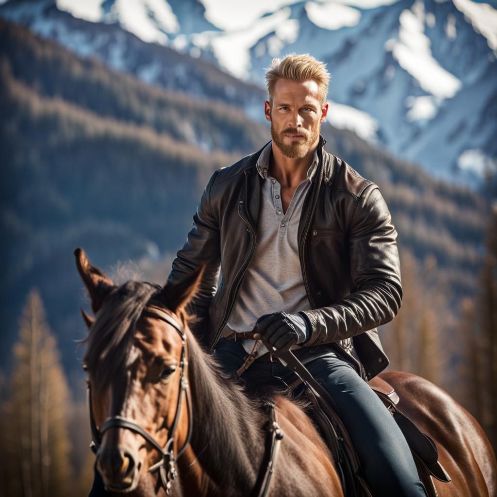 Man Riding Horse in Snowy German Mountains
