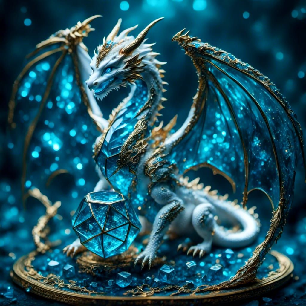 White and Blue Dragon Logo with Hexagonal Dice