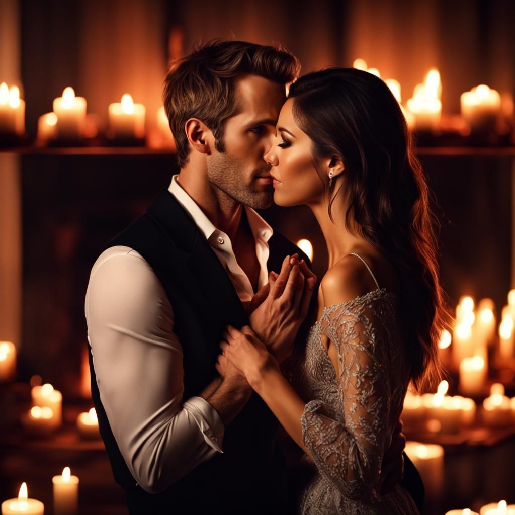 Sensual Embrace in Candlelight: A Realistic Photo