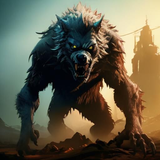 Detailed Werewolf Matte Painting in Fantasy Art Style