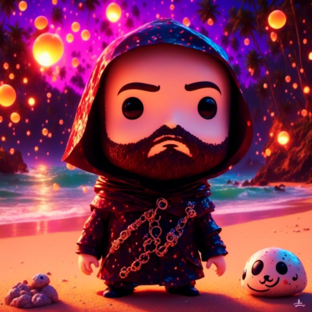 Chibi Anime Character at Beach Party as 3D Art