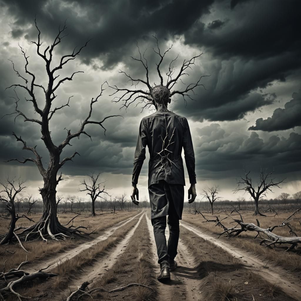 Haunting Surrealist Field Scene with Expressionist Elements