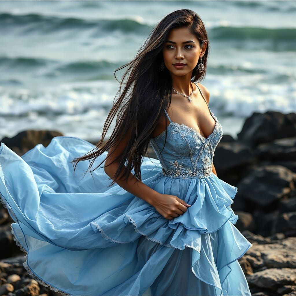 Mizo Woman in Guo Pei Gown by the Sea
