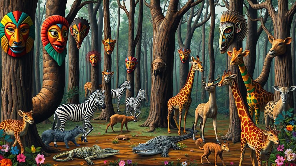 Surreal Menagerie in Dreamlike Forest