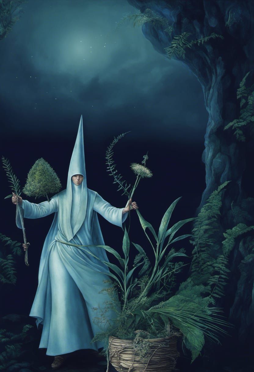 Herbalist Mage with Ferns in Surrealist Style