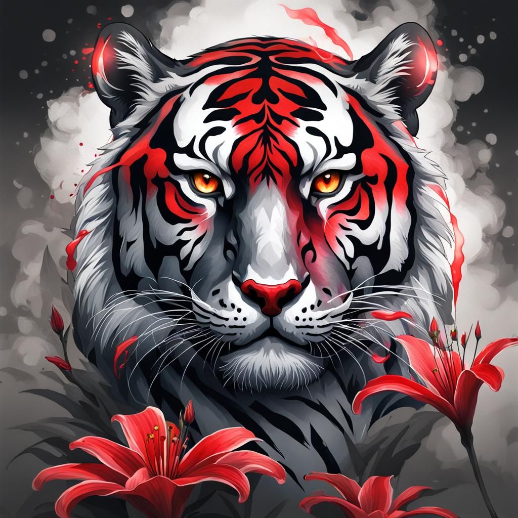 Tiger Tattoo with Red Accents Concept Art