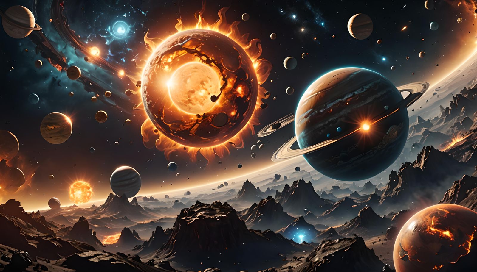 Planets Circling a Sun: Detailed Universe Art