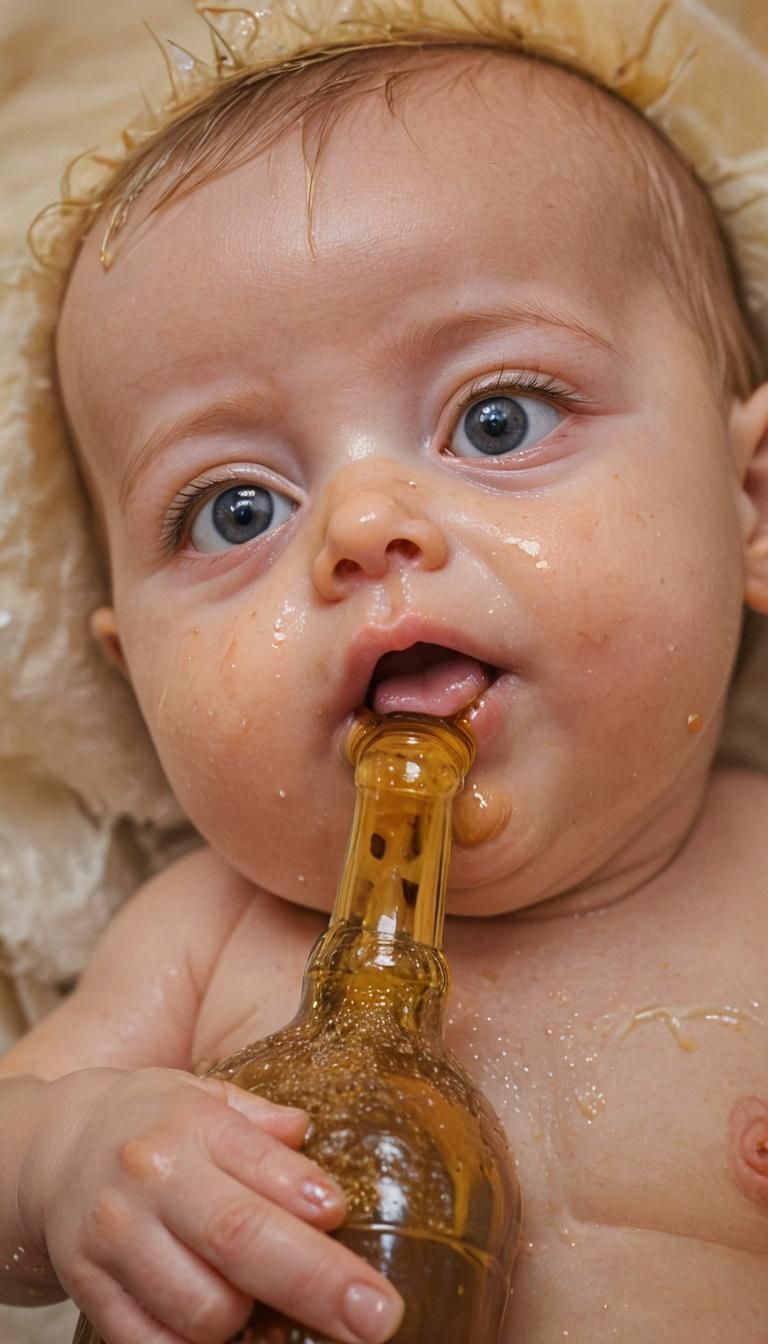 Surreal Newborn with Beer Bottle in Nursery