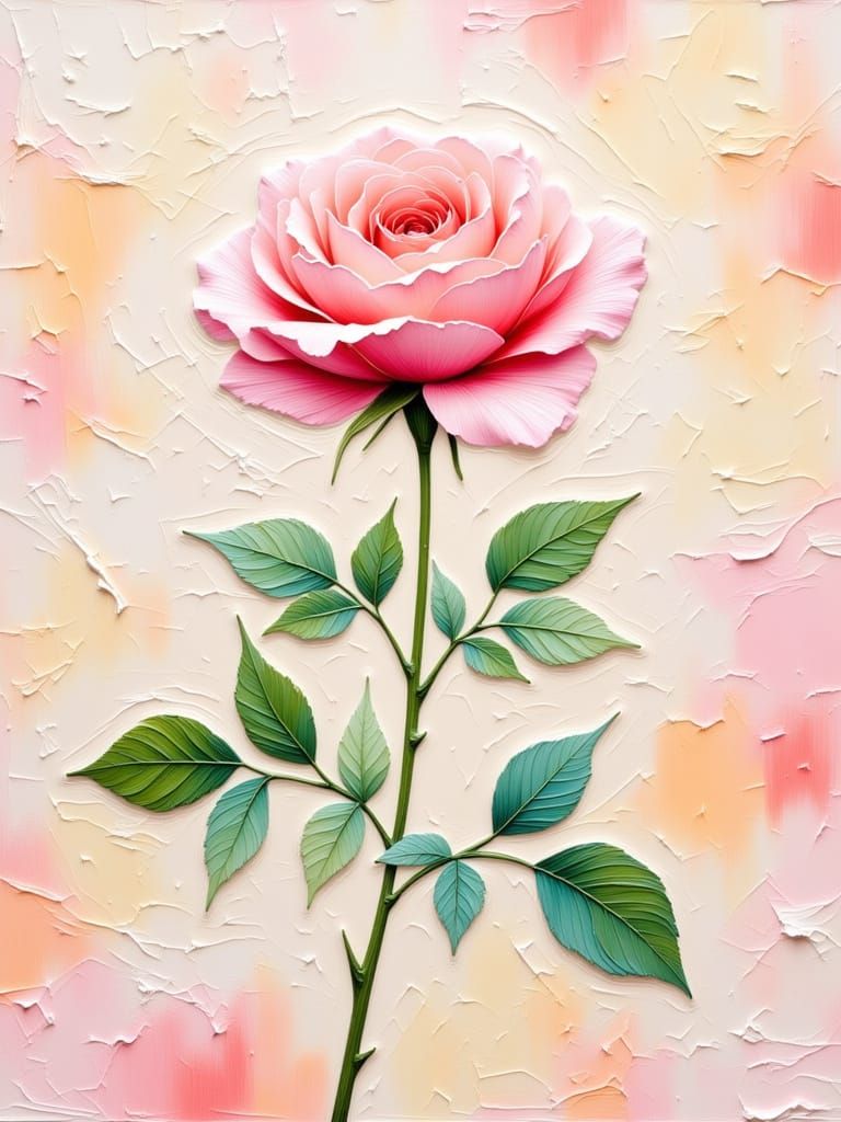 Pink Rose Impasto Painting with Pastel Background