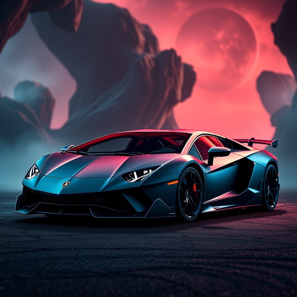 Sleek Lamborghini Aventador SVJ in Fantasy Environment