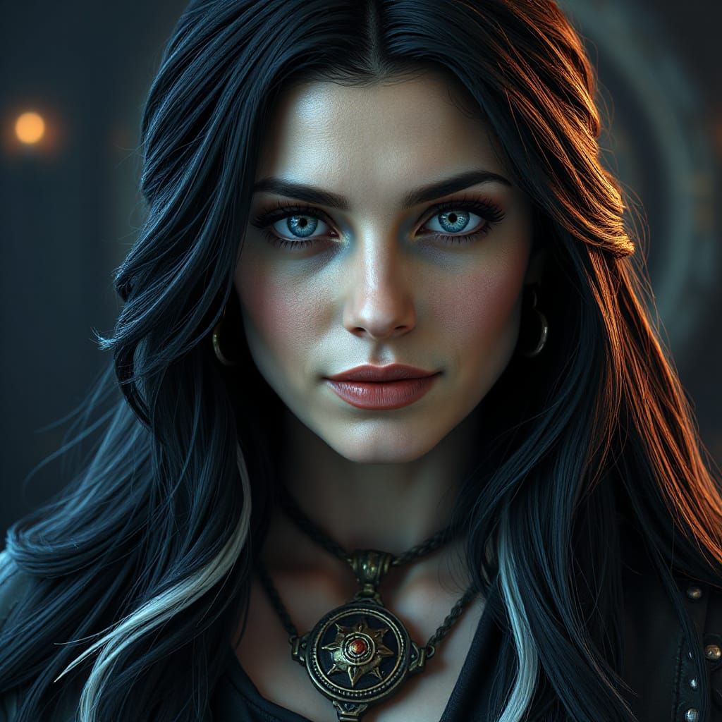 Sorceress with Hedy Lamarr's Face and White Hair Streak