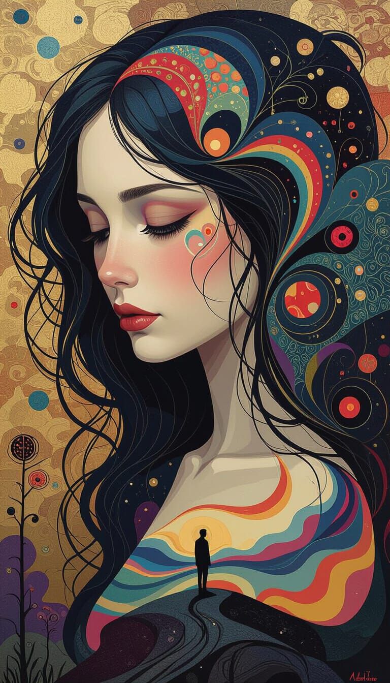 Surreal Figure in Dreamlike Digital Landscape