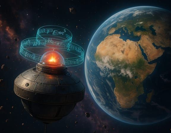 Probe Orbiting Terran Planet Projecting Holographic Warnings