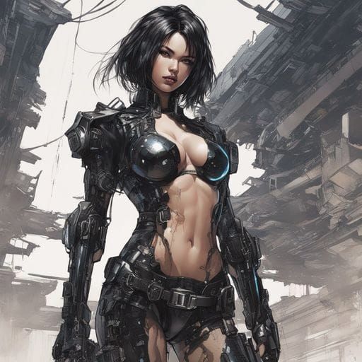 Futuristic Cyborg Girl Portrait in Splash Art Style