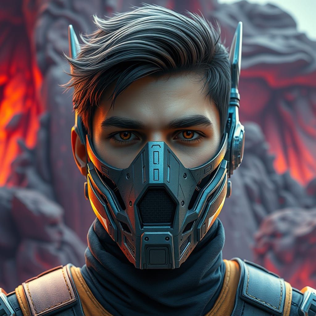 Figure in Robotic Mask Fantasy Concept Art