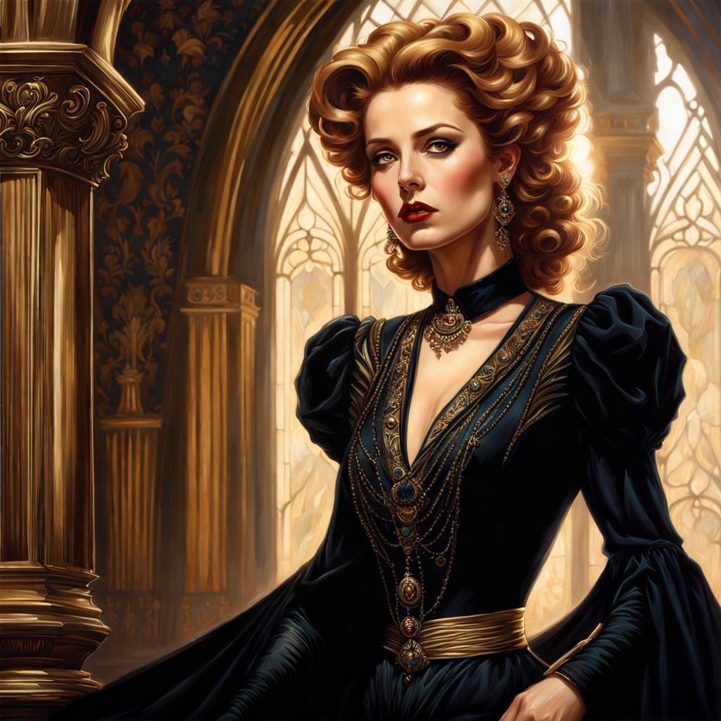 Gothic Hollywood Actress in Dark Fantasy Style