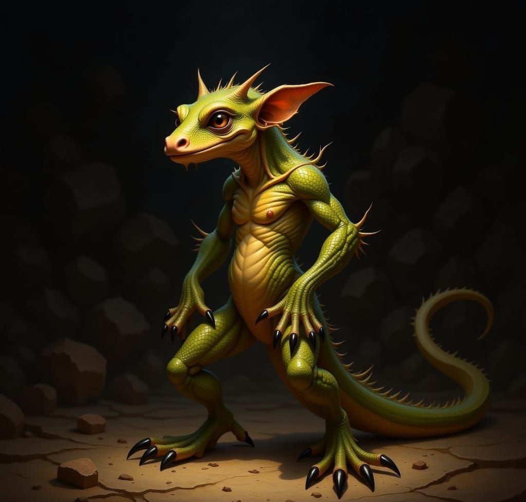 Humanoid Lizard Kobold With Three-Fingered Hands