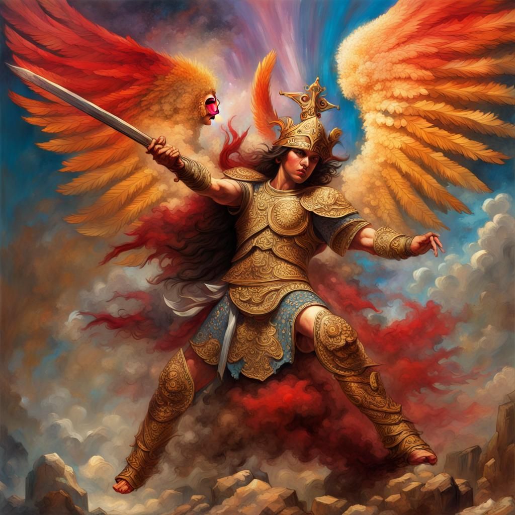 Angel Warrior with Shining Headdress in Battle