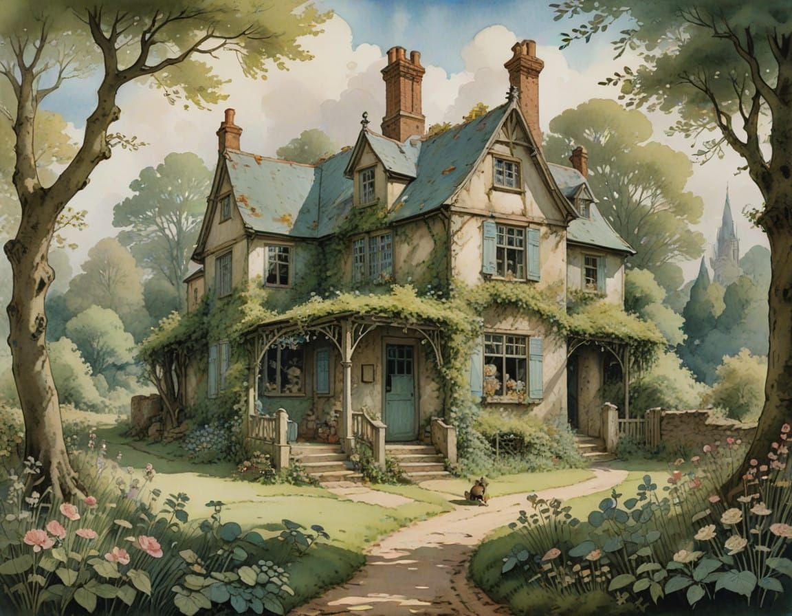 Whimsical Abandoned Rococo Corner in Watercolor