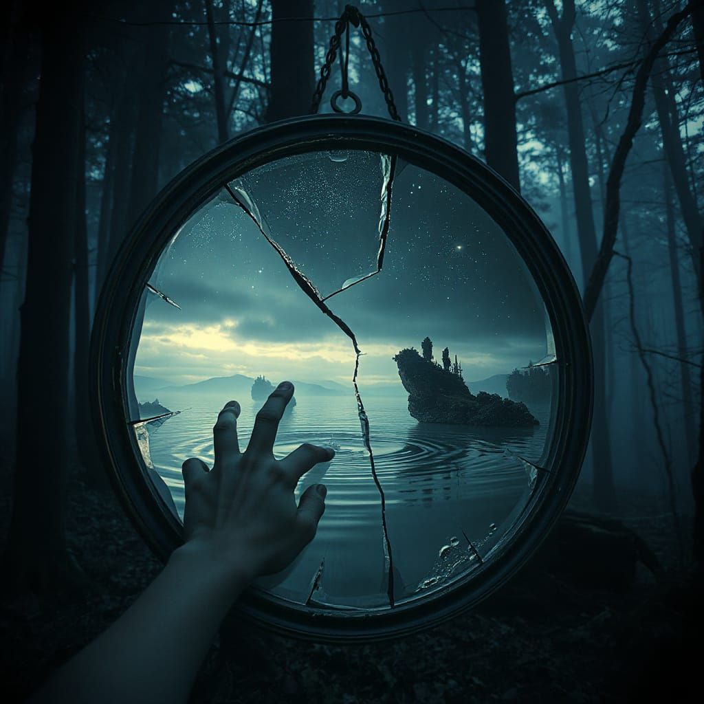 Mystical Mirror Realm in Dreamlike Forest