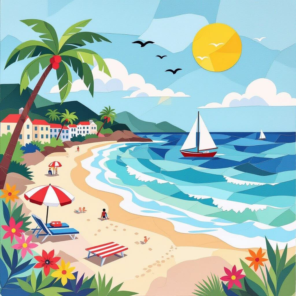 Paper collage beachside