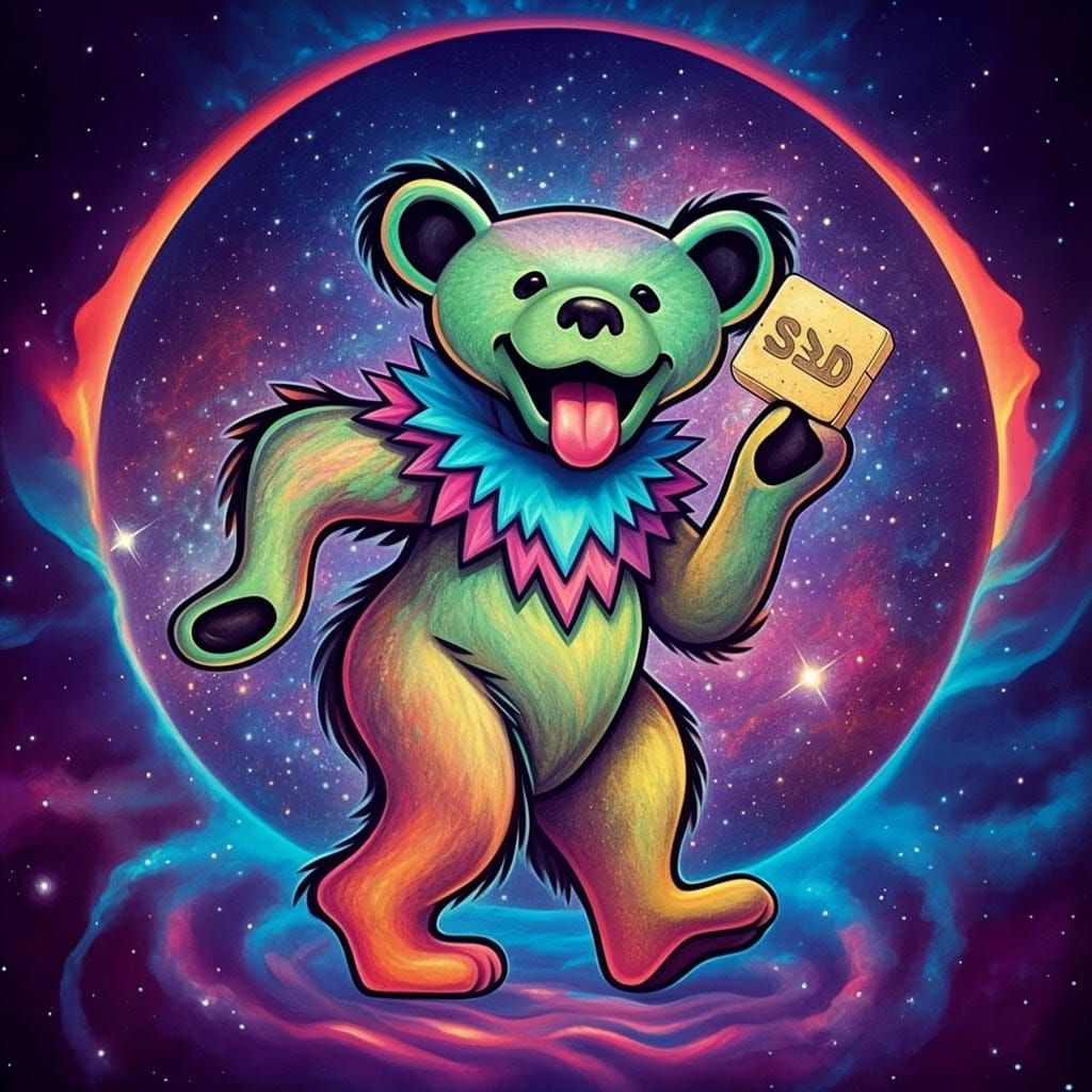 Vibrant Grateful Dead Dancing Bears in Psychedelic Astral Sp...