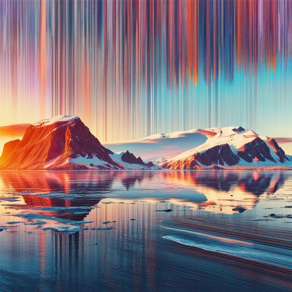 Glitch Art Sunset in Antarctica with Walruses