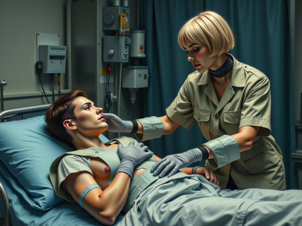 Wounded Soldier Cared for in Art Brut Style