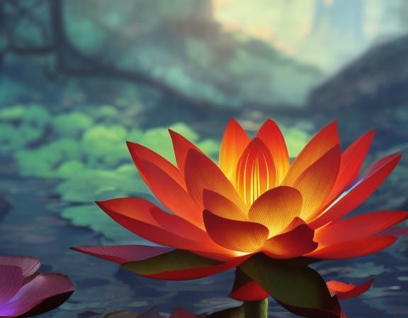 Fiery Anime Lotus Cel-Shaded Digital Art