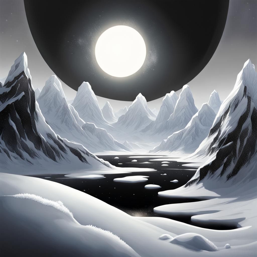 Snow Planet Orbiting a Black Sun