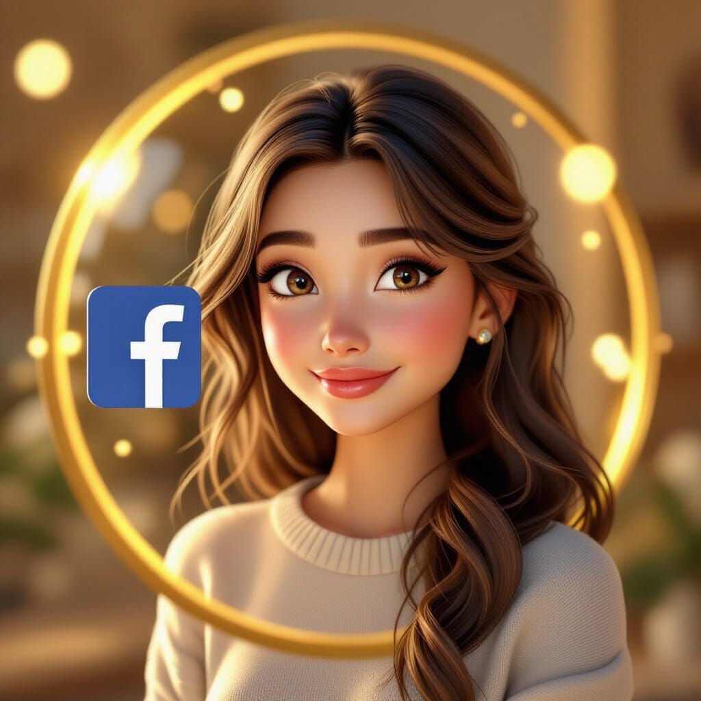 Pixar Style Portrait of a Woman in a Golden Digital World