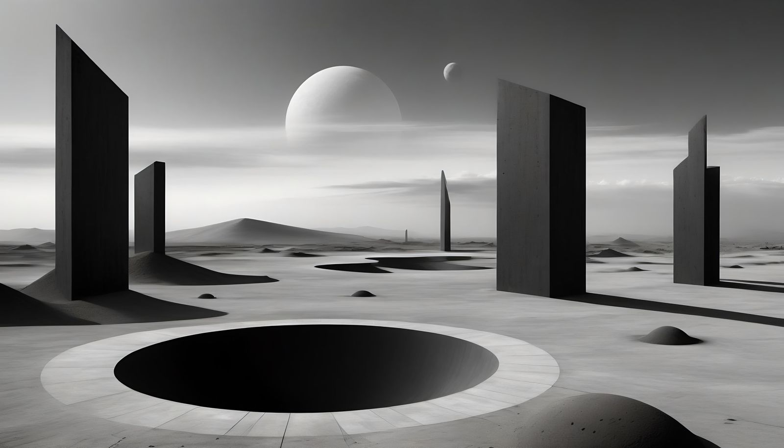 Surreal Alien Skyscape in Black and White