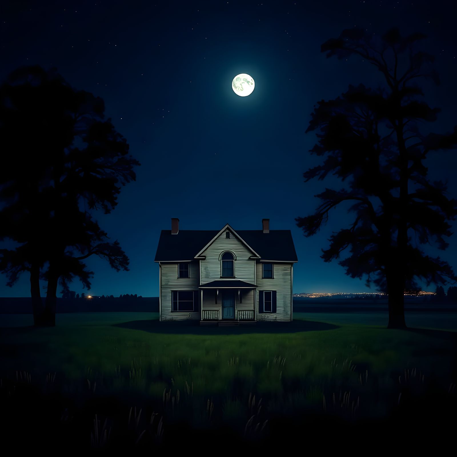 Rustic Abandoned House Under Starlit Night Sky