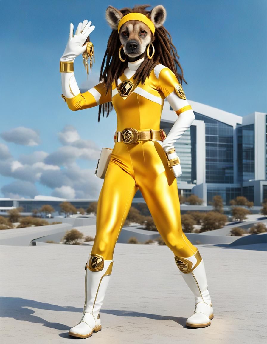 Female Anthro Hyena in Power Rangers Bodysuit