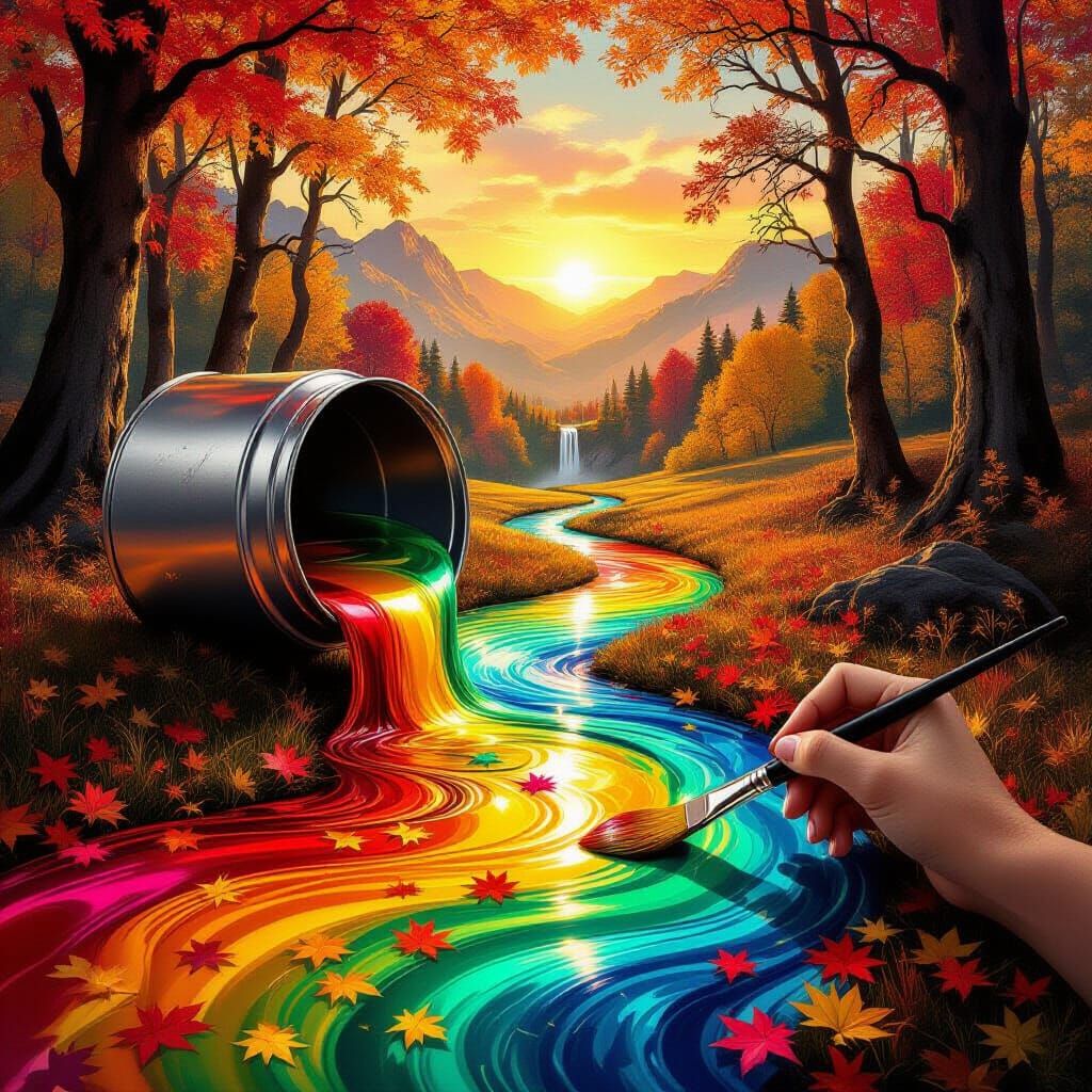 Surreal Autumn Forest Path from Spilled Paint