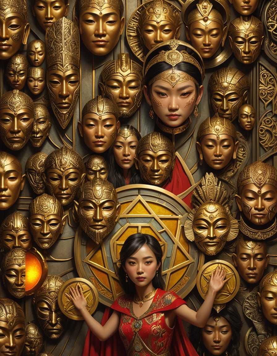 Fantasy Portrait of Woman with Golden Sigils