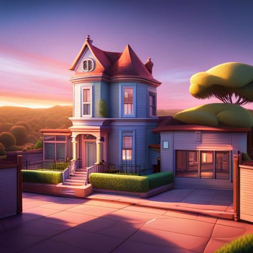 Two Story House as Pixar-Style 3D Digital Art