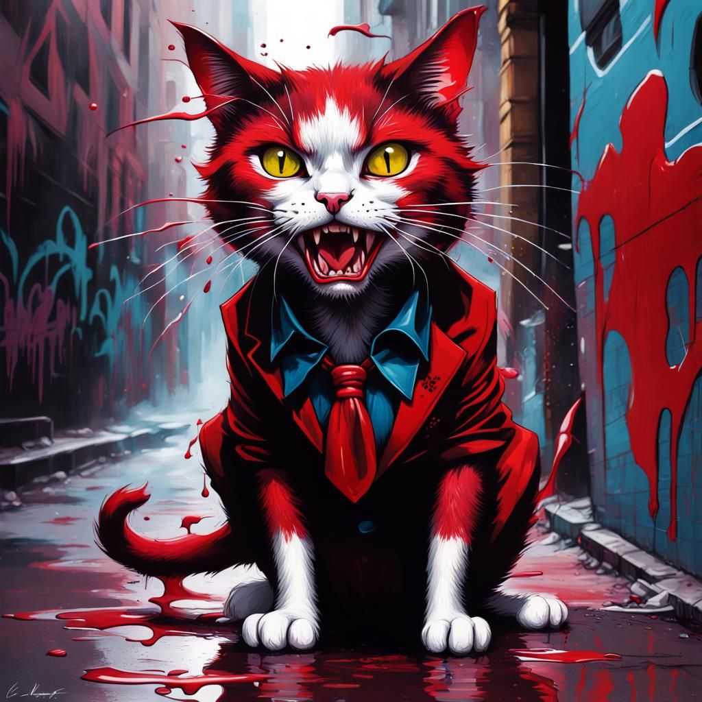 Vampire Cat in Graffiti Splash Art Style
