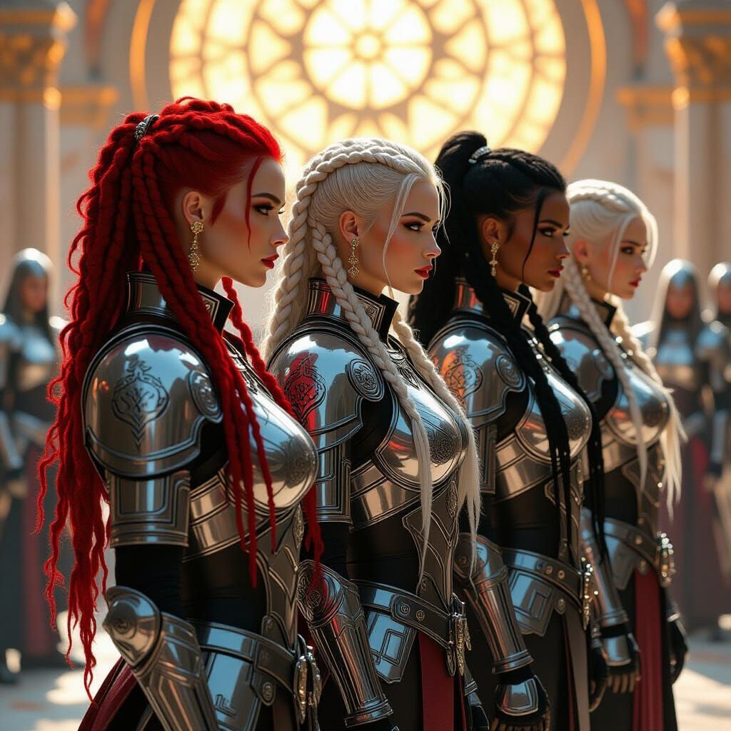 Valkyries in Chrome Armor with Cybernetic Enhancements