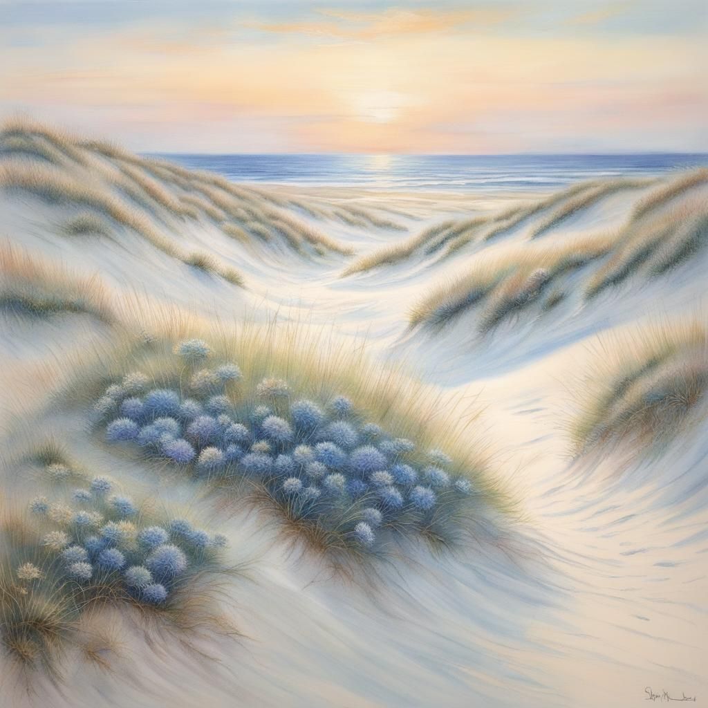 Pastel Dunes with Eryngium in Cozy Lighting